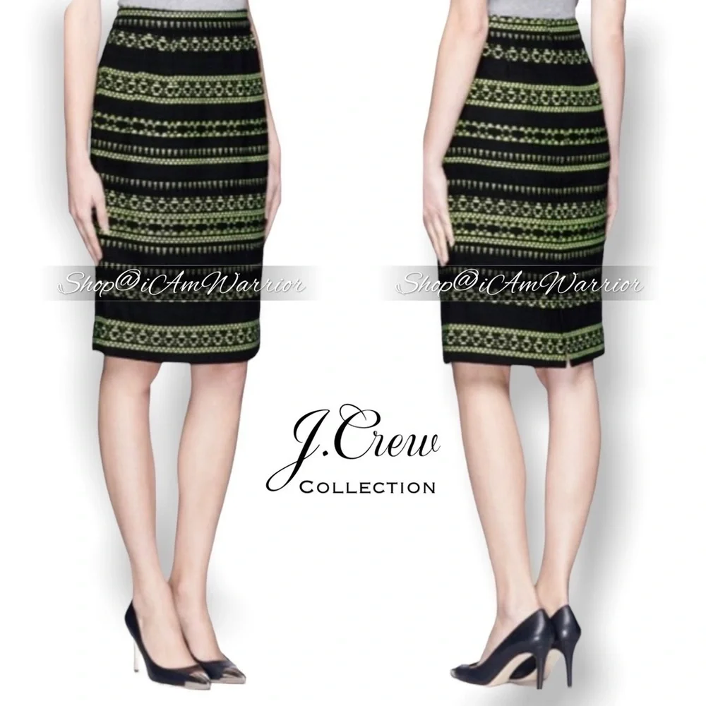 J.Crew Collection neon embroidered textured black pencil skirt *shop@iamwarrior